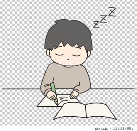 一名小學生在學習時睡著了。 一名小學生在學習時睡著了。 138337985
