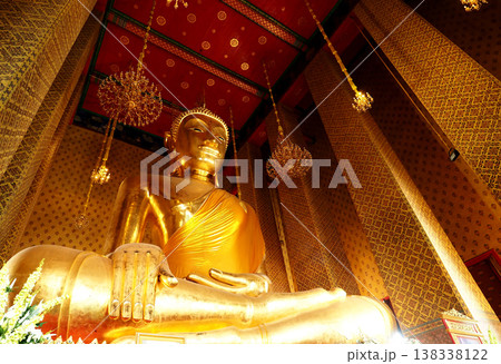 Sep 29th 2016, Bangkok Thailand, Golden buddha temple thailand religion meditation serene golden buddha statue inside ornate Watkanlaya 138338122