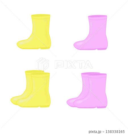 梅雨の季節に使えるピンクとイエローの長靴 138338165