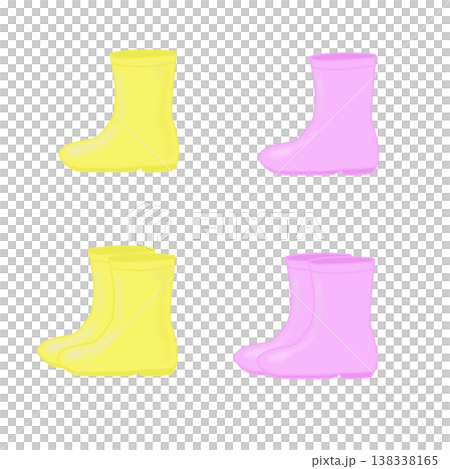 梅雨の季節に使えるピンクとイエローの長靴 138338165