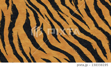 手描き筆致の虎柄シームレスパターン、モダンで高級感のある動物柄の背景素材 138338195