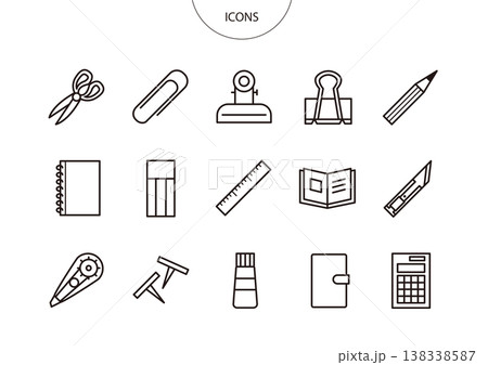 文房具 アイコン ピクトグラム ベクター イラスト セット 文房具 アイコン ピクトグラム ベクター イラスト セット 138338587
