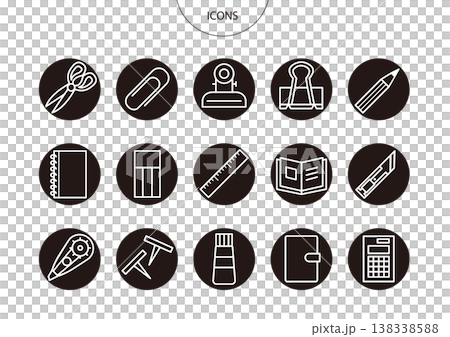 文房具　アイコン ピクトグラム　ベクター イラスト　セット 138338588