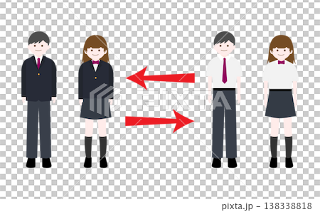 Changing of clothes: Illustration of students wearing winter and summer uniforms. Changing of clothes: Illustration of students wearing winter and summer uniforms. 138338818