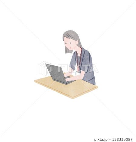電子カルテの入力をする看護師のイラスト	 138339087