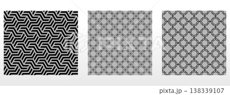 Geometric set of seamless black and gray patterns. Simple vector graphics Geometric set of seamless black and gray patterns. Simple vector graphics 138339107