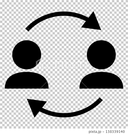 A monochrome icon of a circulating arrow and two figures (cycle, continuity, feedback, exchange, eco) A monochrome icon of a circulating arrow and two figures (cycle, continuity, feedback, exchange, eco) 138339140