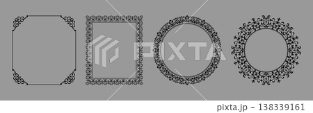 Set of decorative frames Elegant vector element for design in Eastern style, place for text. Floral black and gray frames. Lace illustration for invitations and greeting cards Set of decorative frames Elegant vector element for design in Eastern style, place for text. Floral black and gray frames. Lace illustration for invitations and greeting cards 138339161