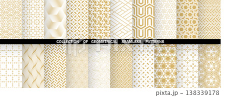 Geometric set of seamless golden and white patterns. Simple vector graphics 138339178
