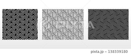 Geometric set of seamless black and gray patterns. Simple vector graphics Geometric set of seamless black and gray patterns. Simple vector graphics 138339180