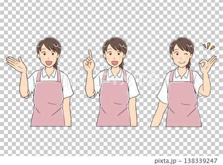 エプロン姿のさわやかな女性ヘルパー　ポーズセット 138339247