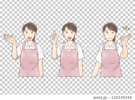 一位身穿圍裙、姿態清新的女性助手 - 姿勢套裝 138339248