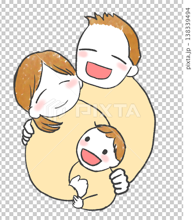 仲良く抱き合う親子のシンプルなイラスト 138339494