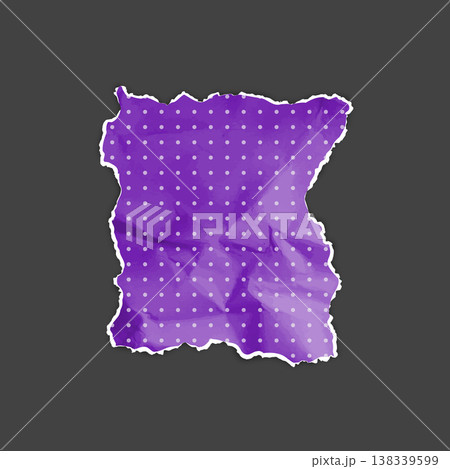Crumpled torn paper piece, lilac torn sheet of dotted pattern notebook fragment, vector realistic wrinkled page scrap Crumpled torn paper piece, lilac torn sheet of dotted pattern notebook fragment, vector realistic wrinkled page scrap 138339599