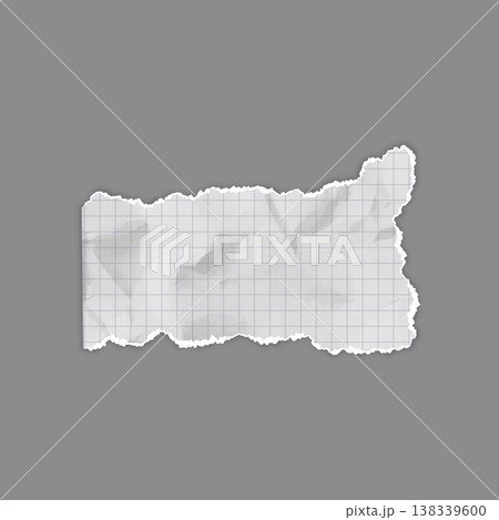 A torn piece of checkered paper with jagged edges and a realistic wrinkled texture. A torn piece of checkered paper with jagged edges and a realistic wrinkled texture. 138339600