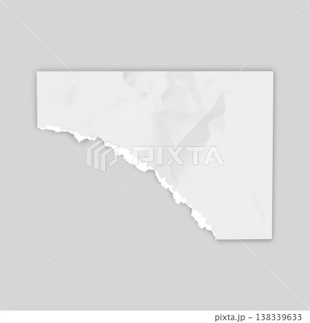 Crumpled paper piece with a torn corner, vector realistic white torn sheet of wrinkled cardboard, notebook fragment Crumpled paper piece with a torn corner, vector realistic white torn sheet of wrinkled cardboard, notebook fragment 138339633