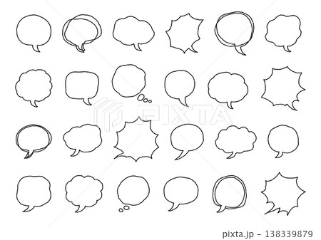 シンプル・もこもこ・ギザギザなど様々な形をした黒い手描きの吹き出しセット(背景透過) シンプル・もこもこ・ギザギザなど様々な形をした黒い手描きの吹き出しセット(背景透過) 138339879