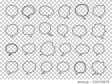 A set of hand-drawn black speech bubbles in various shapes, including simple, fluffy, and jagged designs (with transparent backgrounds). A set of hand-drawn black speech bubbles in various shapes, including simple, fluffy, and jagged designs (with transparent backgrounds). 138339879