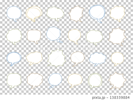 A set of hand-drawn speech bubbles in various shapes and natural colors, including simple, fluffy, and jagged designs (with backgrounds). A set of hand-drawn speech bubbles in various shapes and natural colors, including simple, fluffy, and jagged designs (with backgrounds). 138339884