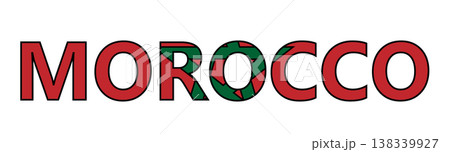 Morocco word with flag design. Morocco flag sign. Morocco flag Typography with flag. flat style. 138339927