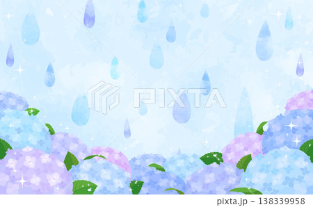カラフルなあじさいと雨フレーム1_横 138339958