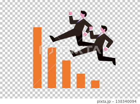 Vector illustration of an upward-sloping graph and businessmen. Vector illustration of an upward-sloping graph and businessmen. 138340094