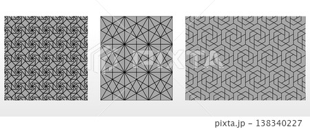 Geometric set of seamless black and gray patterns. Simple vector graphics 138340227