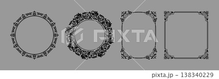 Set of decorative frames Elegant vector element for design in Eastern style, place for text. Floral black and gray frames. Lace illustration for invitations and greeting cards 138340229