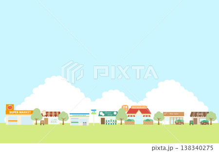 青空背景の店舗の街並のイラスト 青空背景の店舗の街並のイラスト 138340275