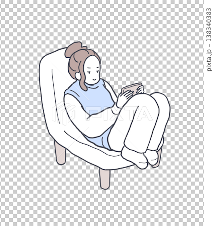 悪い姿勢でソファに座ってスマートフォンを操作する女性のイラスト素材 138340383