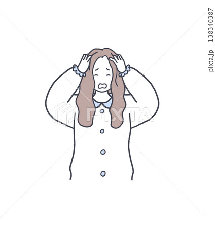 頭を抱える女性のイラスト素材 138340387