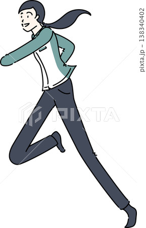 走り出す作業服を着た女性のイラスト　緑色の制服 138340402