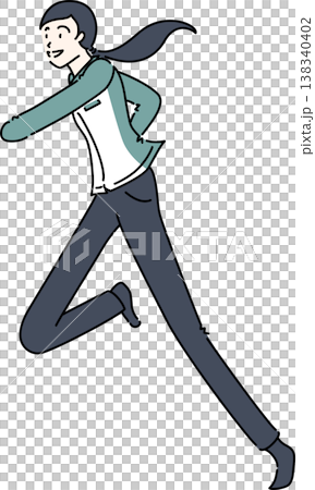 走り出す作業服を着た女性のイラスト　緑色の制服 138340402
