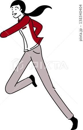 走り出す作業服を着た女性のイラスト　赤い制服 138340404