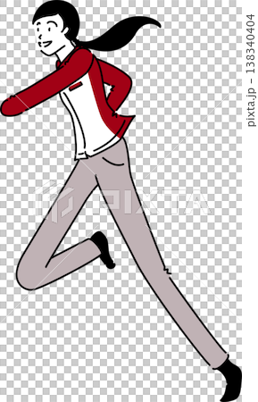 走り出す作業服を着た女性のイラスト　赤い制服 138340404