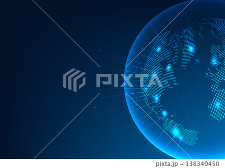 Abstract background of world technology with light beams Shows the connection of high-tech digital data in the network. There is a security system and can be used to communicate all over the world. 138340450