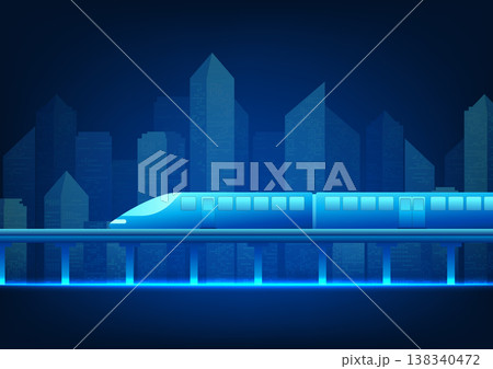 High speed electric train technology background used as logistics transportation for smart cities The high-speed electric train on the tracks behind is a large city. 138340472