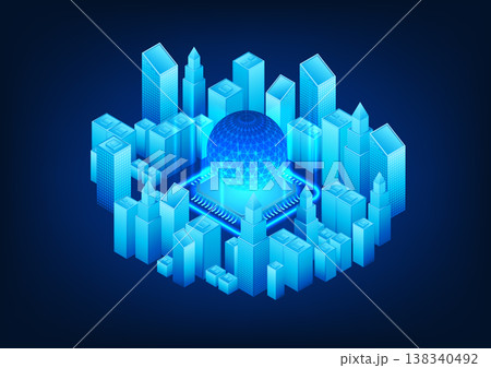 Smart city technology has a processor chip in the middle of the city. A smart city is a city that uses technology to help manage the living and economic environment of the city. Smart city technology has a processor chip in the middle of the city. A smart city is a city that uses technology to help manage the living and economic environment of the city. 138340492