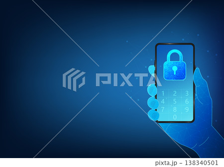 Smartphone technology with a system to prevent access to mobile data A password is required to access the data. It is a technology to prevent data loss, mobile phone screen has a lock with numbers. 138340501
