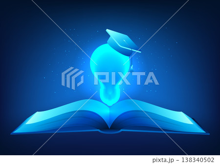 modern educational technology Book with light bulb and graduation cap It represents modern education, finding ideas, combining with technology. online learning 138340502