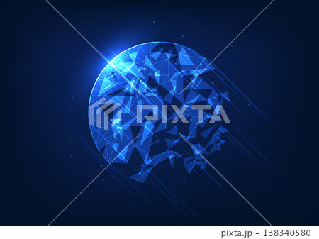 Abstract background technology. Geometric shapes. Circles inside are overlapping triangles connected. Illustration, vector, poster, wallpaper. 138340580