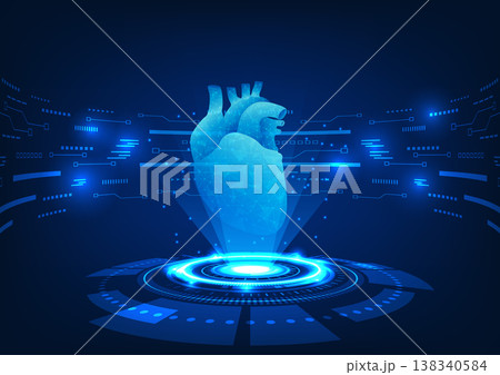 Medical technology background, Hologram projection of the heart, Modern medical technology to see the location of the disease and treat the patient quickly. Wallpaper, Vector, Illustration Medical technology background, Hologram projection of the heart, Modern medical technology to see the location of the disease and treat the patient quickly. Wallpaper, Vector, Illustration 138340584