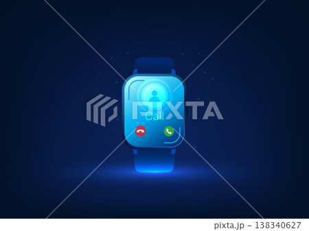 Smart watch technology, a wristwatch that shows the call screen, a watch with the function of communication by connecting to Bluetooth with a smartphone, illustration, vector, wallpaper Smart watch technology, a wristwatch that shows the call screen, a watch with the function of communication by connecting to Bluetooth with a smartphone, illustration, vector, wallpaper 138340627