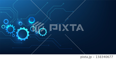 Technology background of drive, various gears connected by circuit lines, conveying the collaboration in efficient and innovative mechanical systems. 138340677