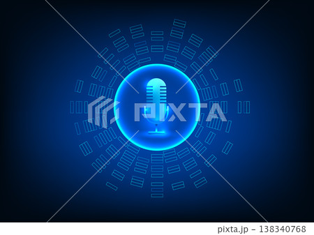 Microphone Technology Background Microphone is surrounded by sound waves. Concept of a device that receives sound and converts it into an electrical signal to record or amplify it. 138340768