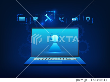 Service technology, call center icon on laptop, conveys fast and modern communication, real-time customer service, accident, insurance, and facilitates business connections. Service technology, call center icon on laptop, conveys fast and modern communication, real-time customer service, accident, insurance, and facilitates business connections. 138340814