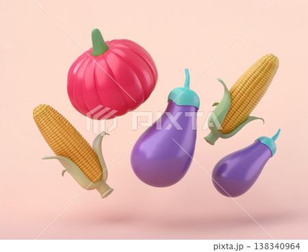 3dの夏野菜が浮いているシンプルな背景 138340964