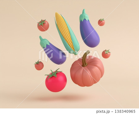 3dの夏野菜が浮いているシンプルな背景 138340965
