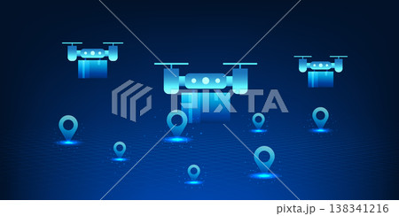 Drone Delivery Technology with GPS Navigation, Autonomous Aerial Shipping System for Smart Logistics, AI Powered Delivery Drone, Future Transportation, E-commerce Shipping, Smart City and Logistics 138341216