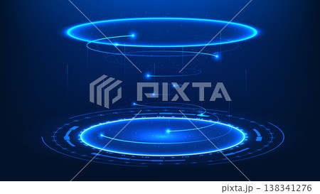 Abstract quantum technology background with rotating rings around a high-tech sphere, symbolizing advanced computation, high-speed data processing, futuristic digital systems, next-generation 138341276